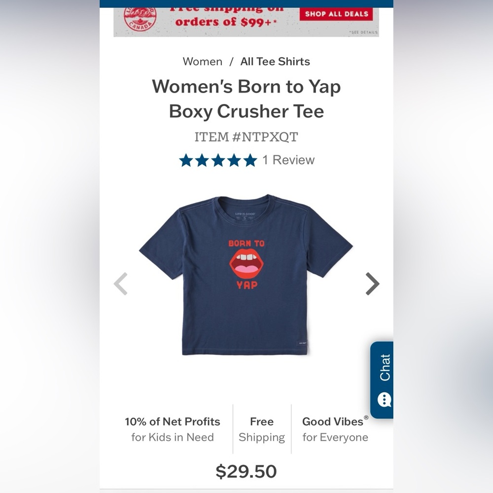 NWT LIFE IS GOOD US XXXL WOMENS BOXY TEE $45 CAD BORN TO YAP